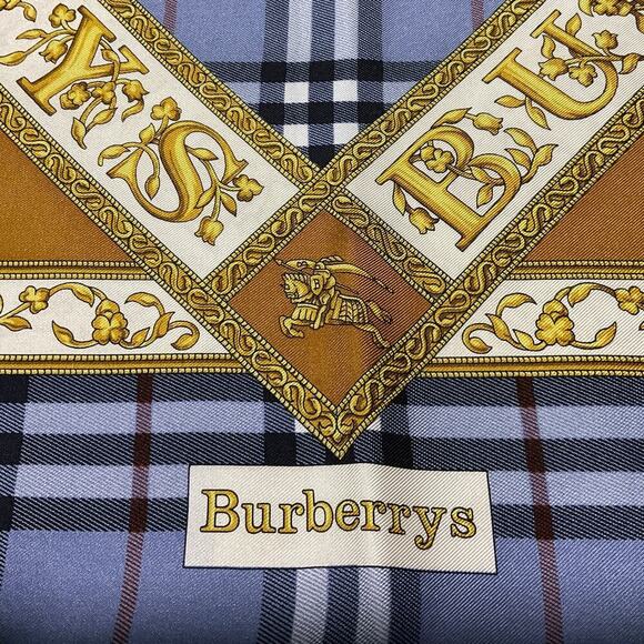 BURBERRYS PRORSUM Logo Blue x Brown Silk Scarf - Picture 3 of 16